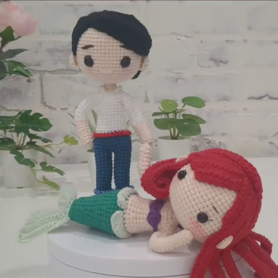 Prince Eric & Princess Ariel Set of 2, Little Mermaid, Handmade Crochet Amigurumi Dolls