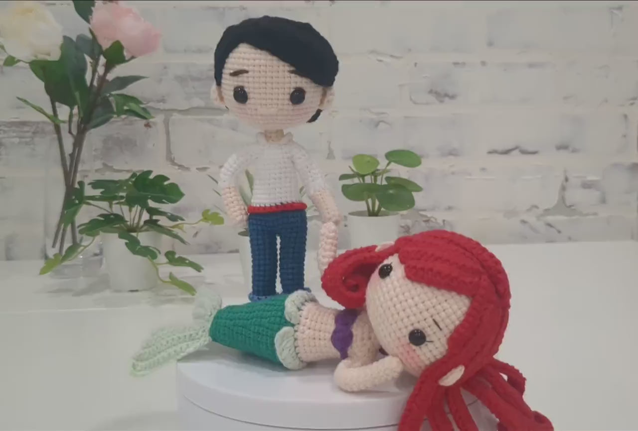 Prince Eric & Princess Ariel Set of 2, Little Mermaid, Handmade Crochet Amigurumi Dolls