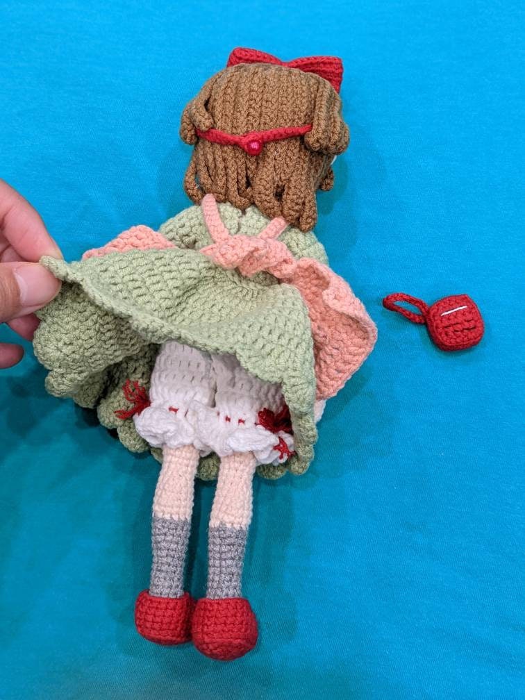 Kiki Doll with her Kitty, Jiji, radio and broom from Kiki's Delivery Service, Handmade Crochet, Miyazaki Studio Ghibli Animation, Anime