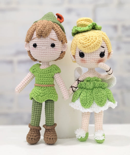 Peter Pan Doll Set, Handmade Crochet Amigurumi, Disney Peter Pan, Tinkerbell, Gift!
