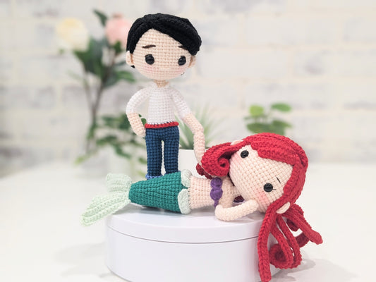 Prince Eric & Princess Ariel Set of 2, Little Mermaid, Handmade Crochet Amigurumi Dolls