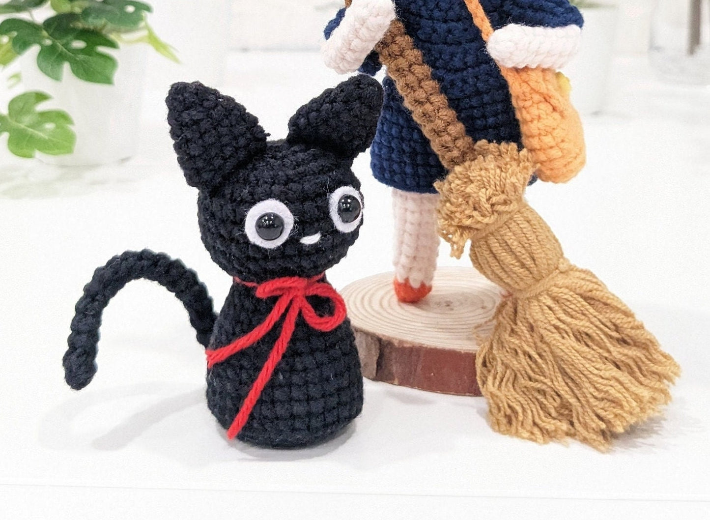 Kiki Doll with her Kitty and Broom, Kiki's Delivery Service, hand made crochet, Miyazaki Studio Ghibli Animation, Anime, Ready made in stock