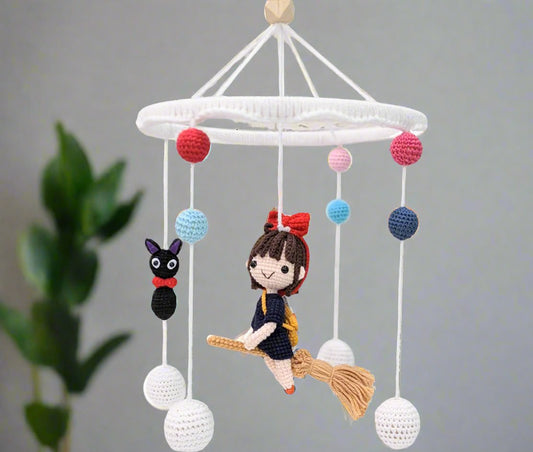 Baby Crib Mobile, Kiki's Delivery Service, handmade crochet, Baby Shower gift, Miyazaki Studio Ghibli, Ready made in stock!
