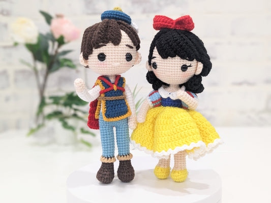 Snow White & Prince Charming Set of 2, Handmade Crochet Amigurumi Dolls