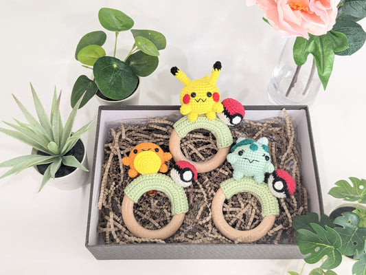 Pokemon Baby Rattles, Crib Toys, Pikachu Rattle, Evee rattle, Charmander rattle, Baby Shower Gift!