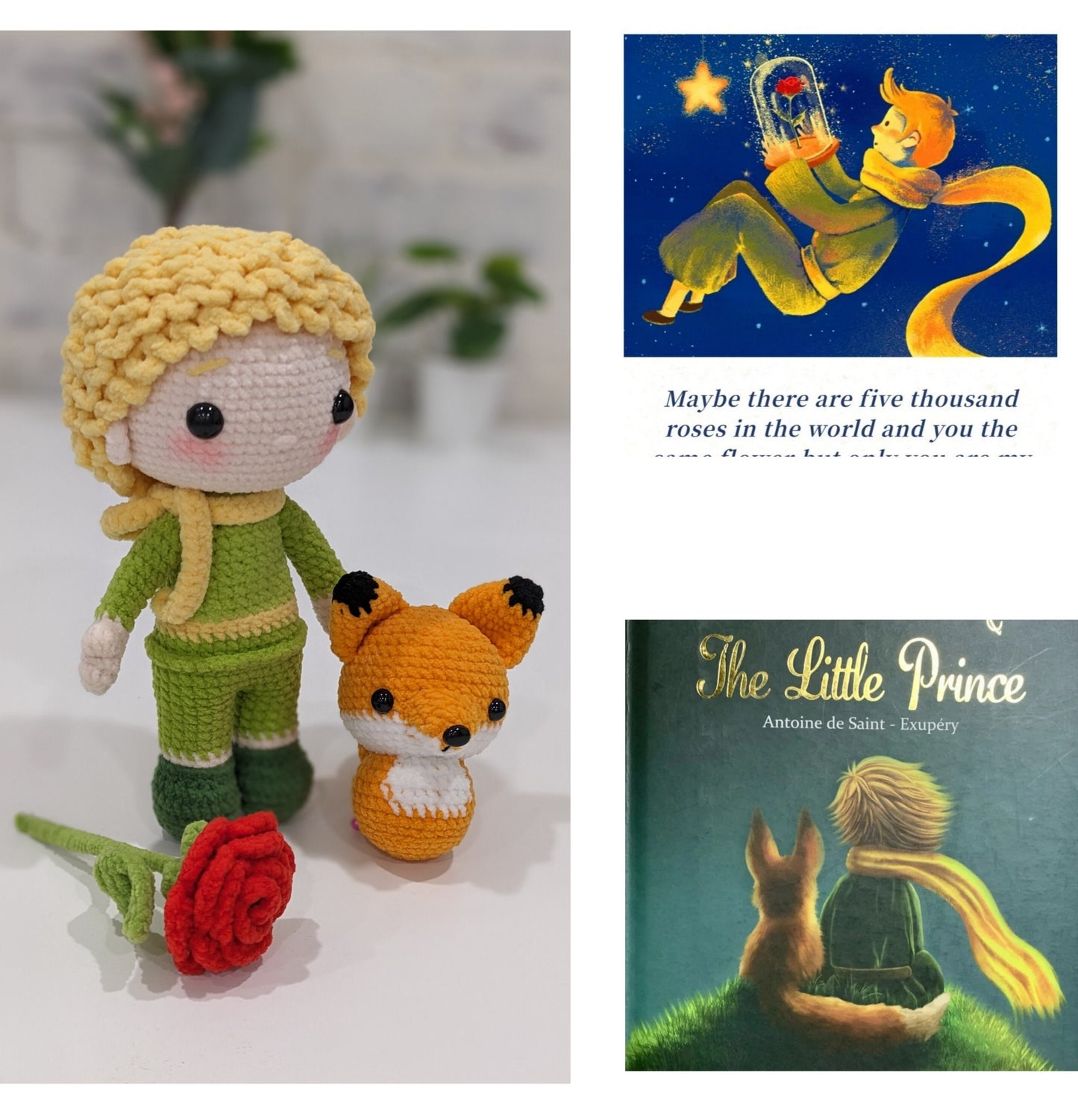 Little Prince Doll Set, Handmade Crochet Amigurumi, Classic Children's Book