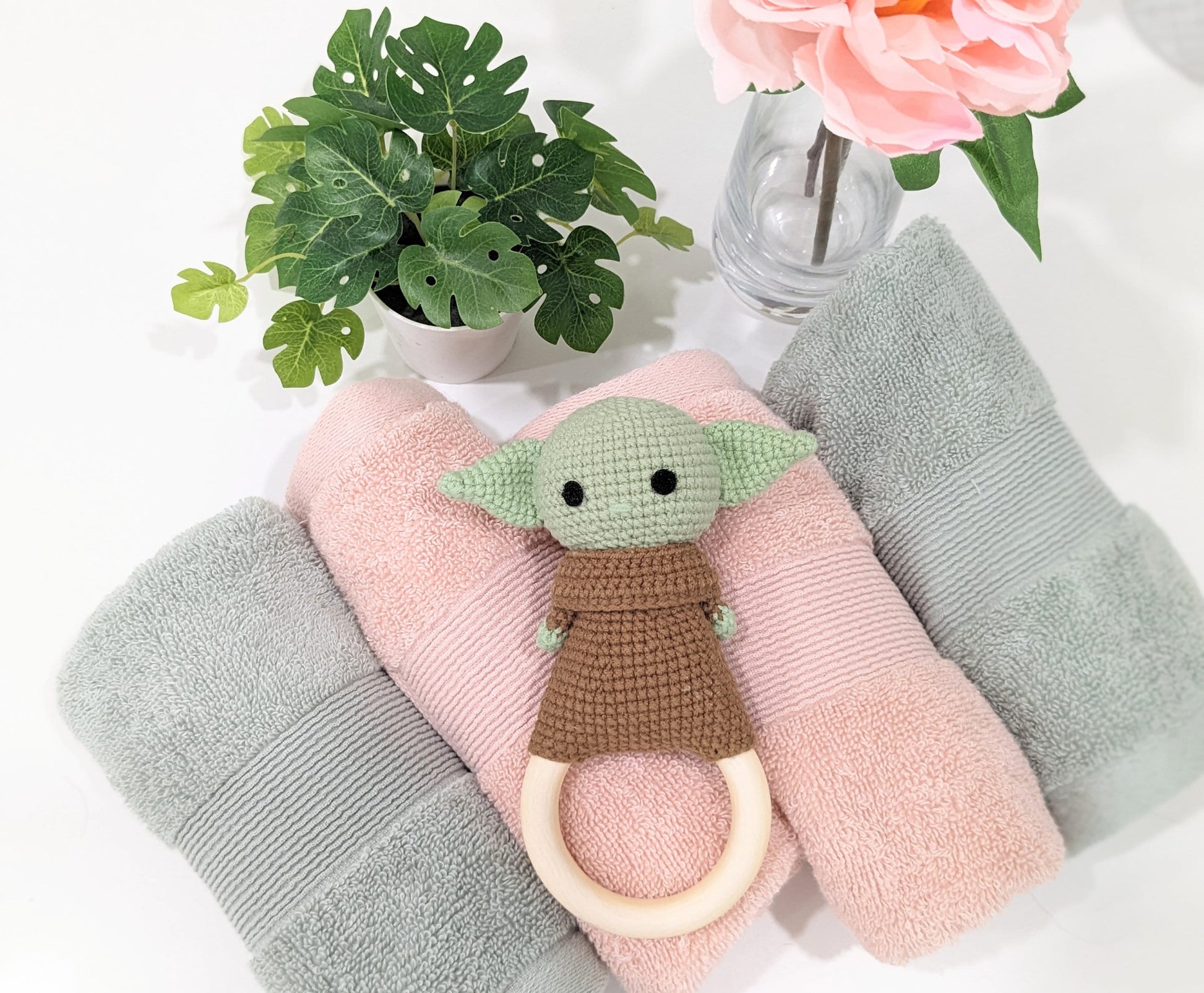 Baby rattle and Lovey, Crib Toys, Baby Yoda Grogu rattle and Lovey, Baby Shower Gift!