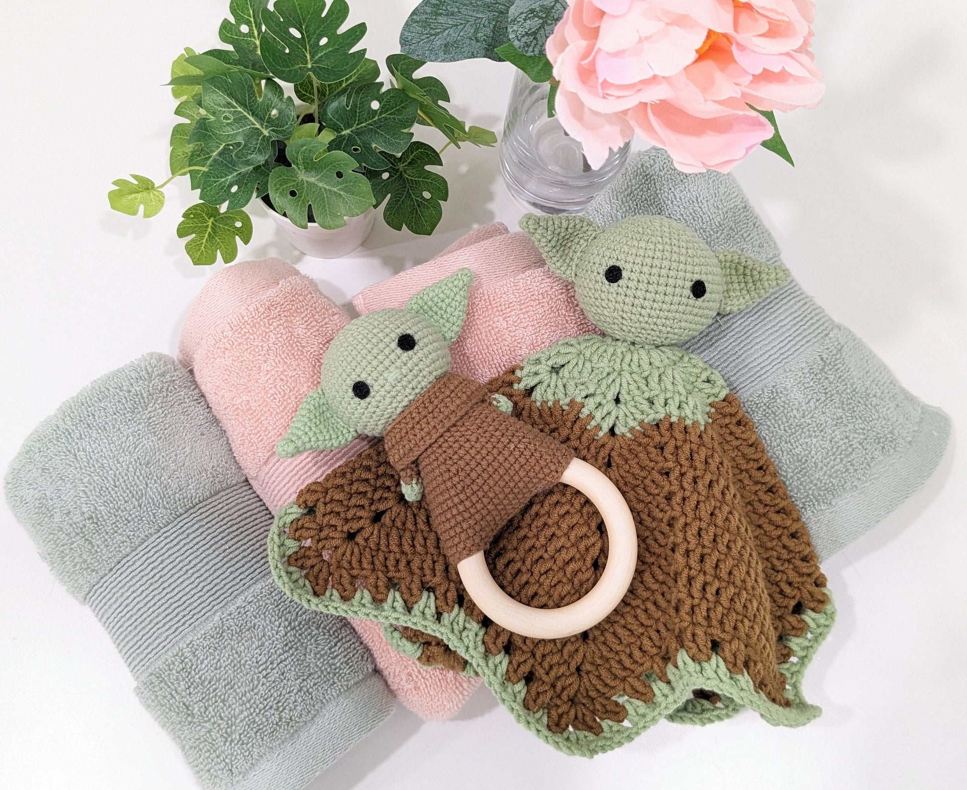 Baby rattle and Lovey, Crib Toys, Baby Yoda Grogu rattle and Lovey, Baby Shower Gift!