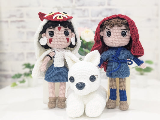 Princess Mononoke and Ashitaka, Handmade Crochet Amigurumi Doll, Ghibli, Miyazaki, readymade, in stock!