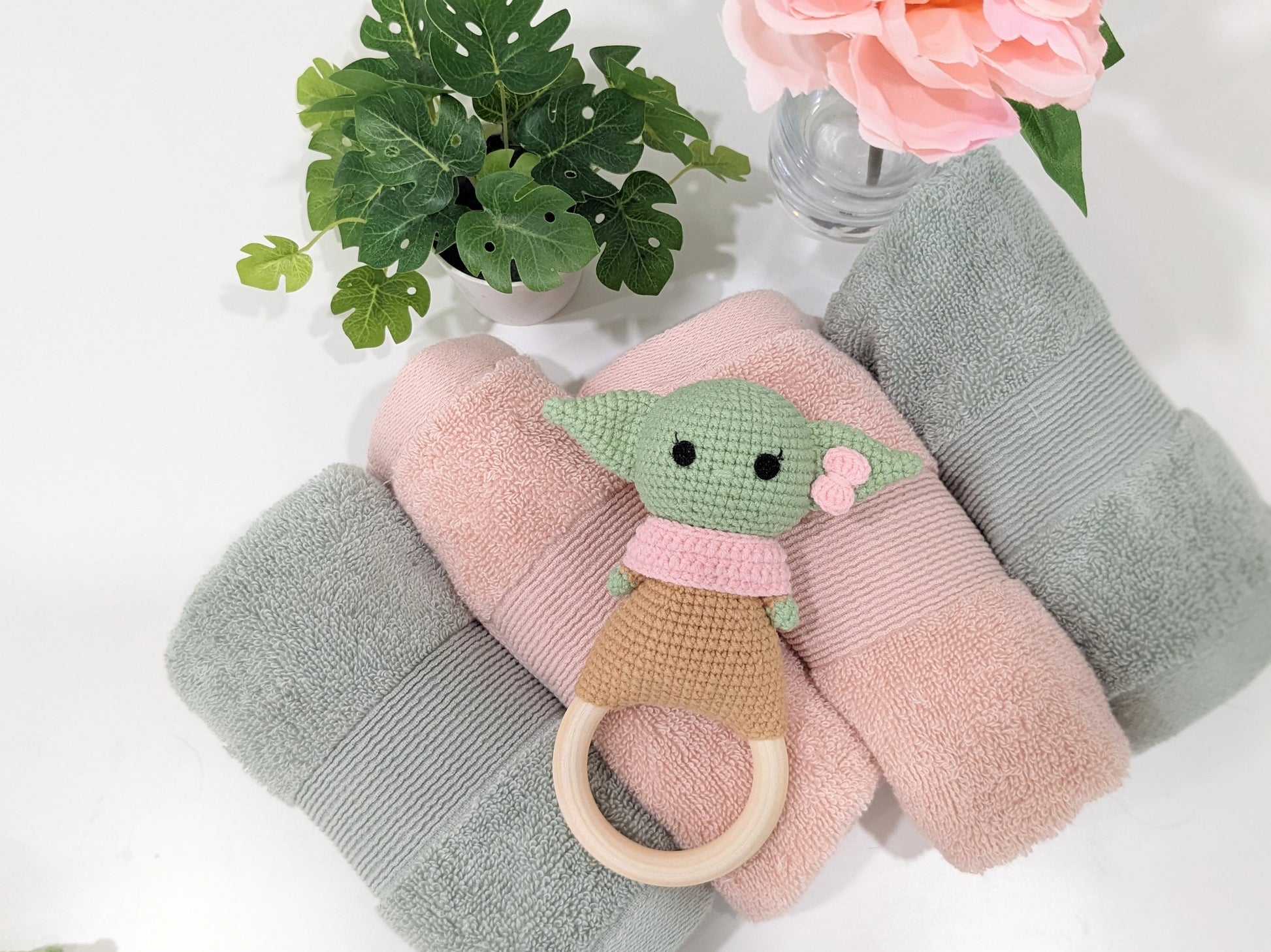 Baby rattle and Lovey, Crib Toys, Baby Yoda Grogu rattle and Lovey, Baby Shower Gift!